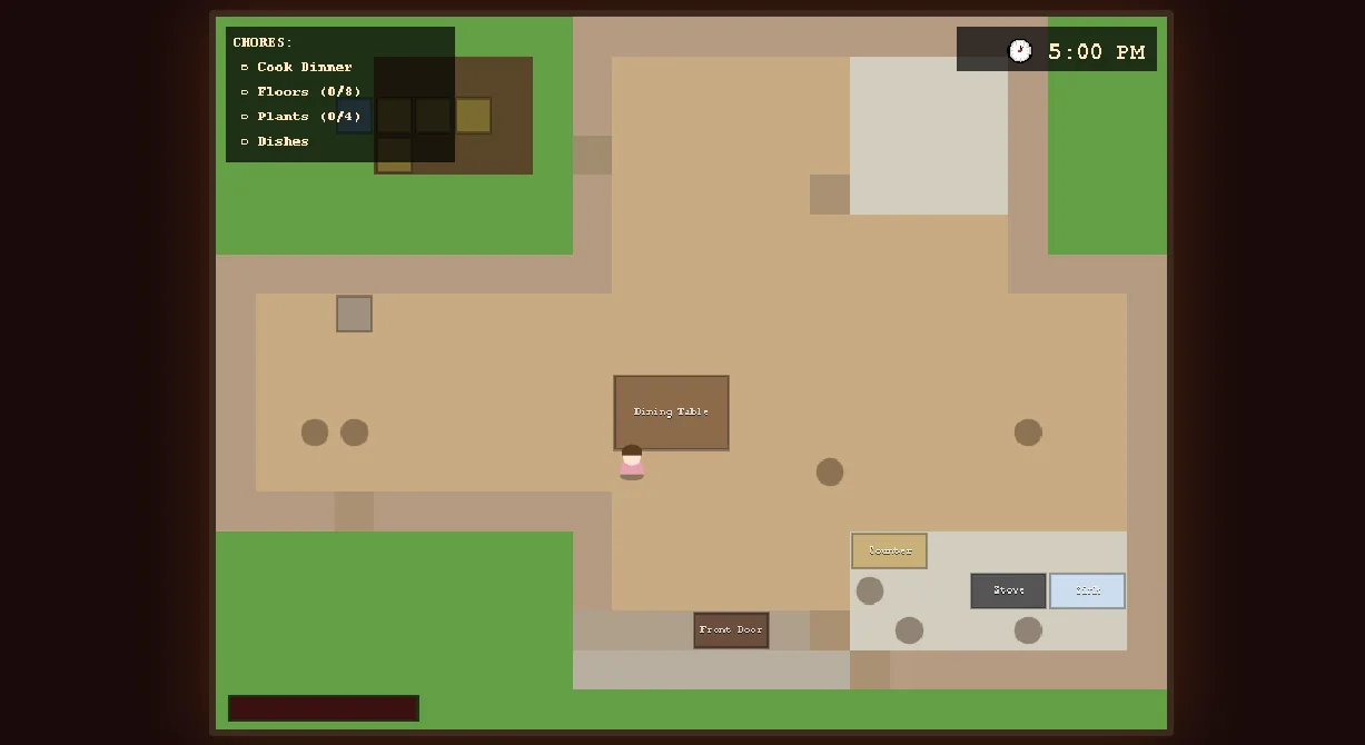 Top-down view of the house and chore list in HOMEBOUND