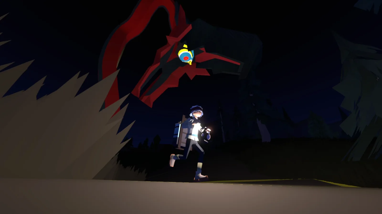Porter under a red canopy during a night expedition in Project Mushi